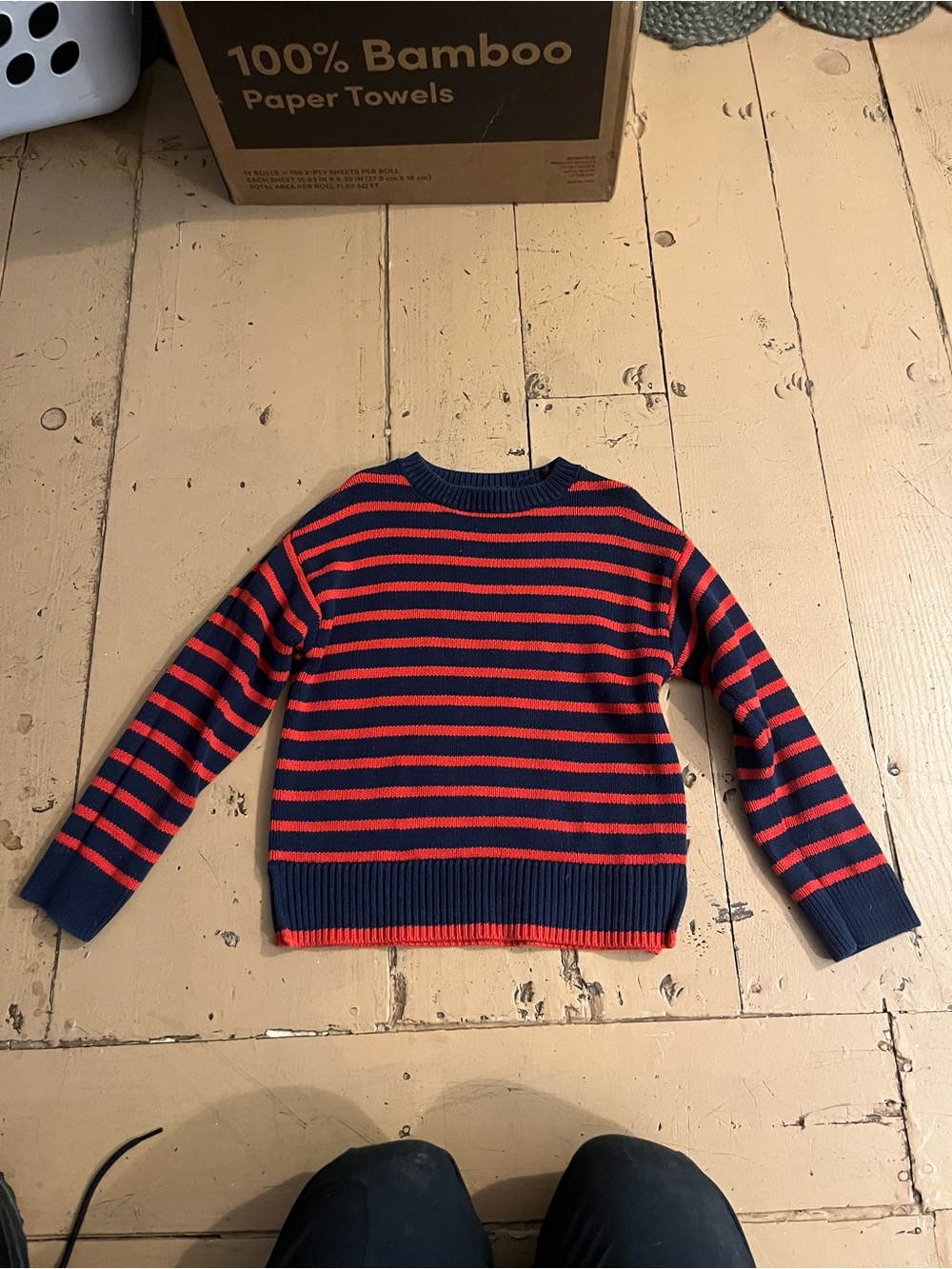 Striped Navy and Red Crewneck Sweater